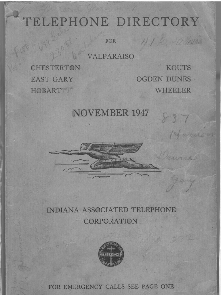 Hobart IN 1947 Telephone Directory Long Distance Calling Telephone