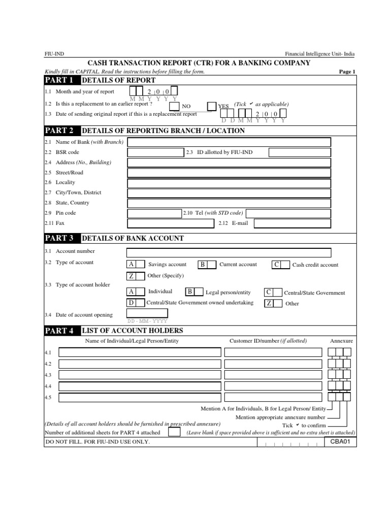 Cash Transaction Report (CTR) For A Banking Company: MM Yyyy | PDF ...