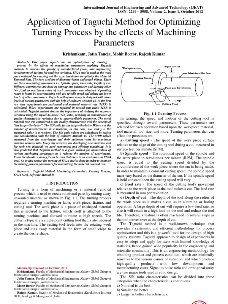 Application of Taguchi Method For Optimizing Turning Process by The ...