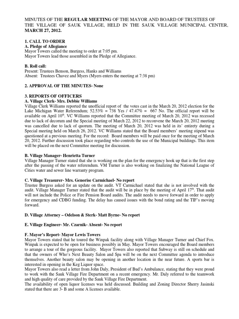 Sauk Village March 27292012 Board PDF Property Tax Taxes
