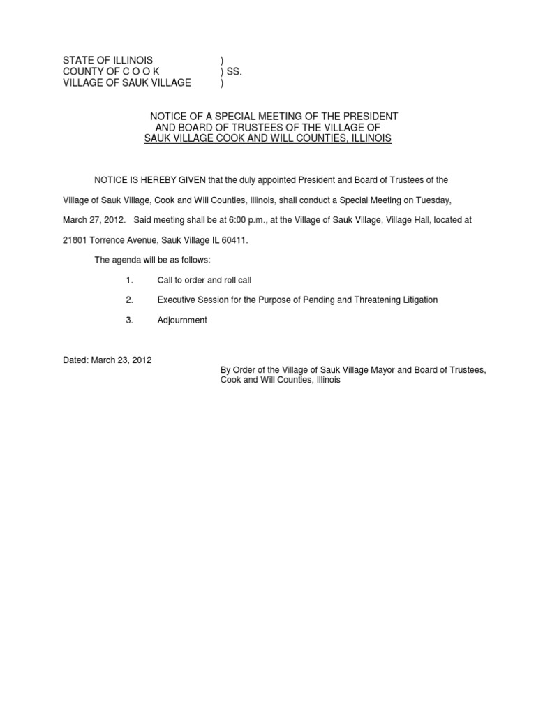 State of Illinois) Countyofcook) SS. Village of Sauk Village) PDF