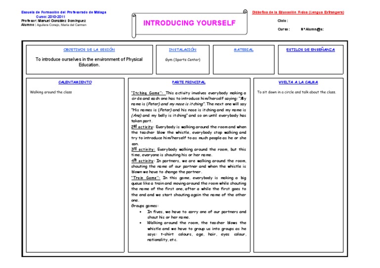 Physical Education Intro Activities | PDF | Language Arts & Discipline