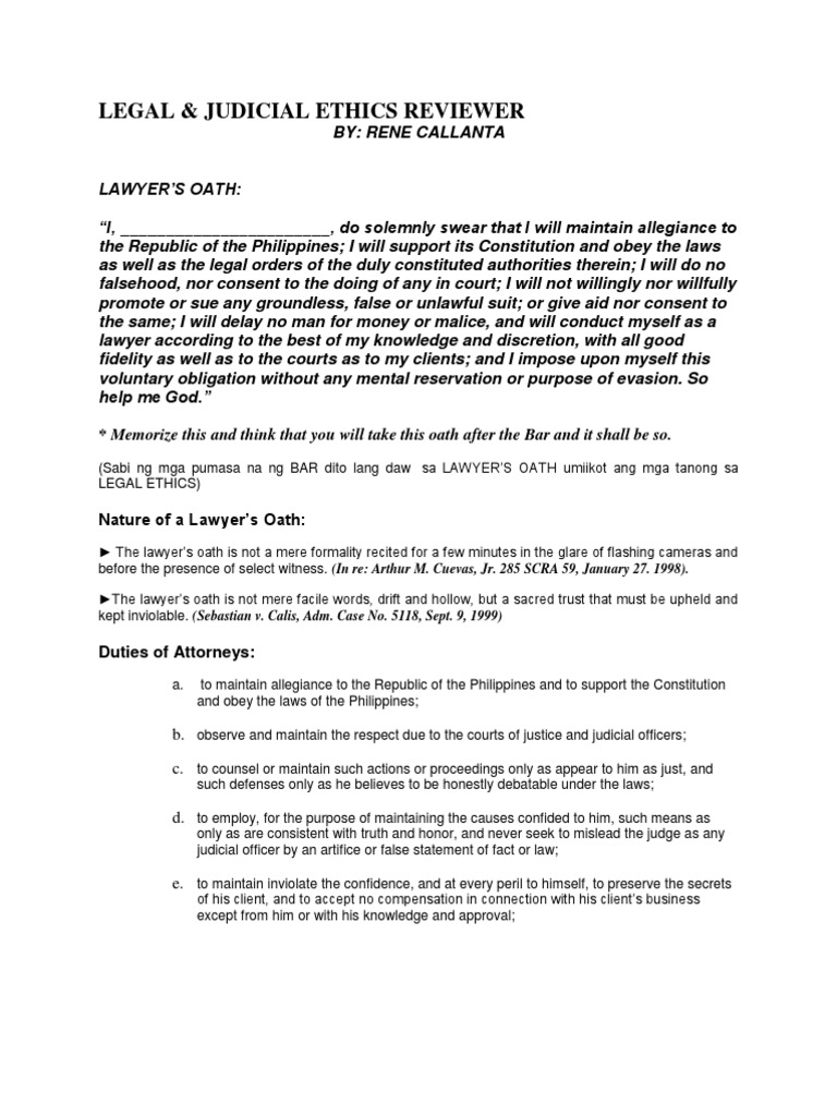 Legal and Judicial Ethics Reviewer PDF Lawyer Practice Of Law