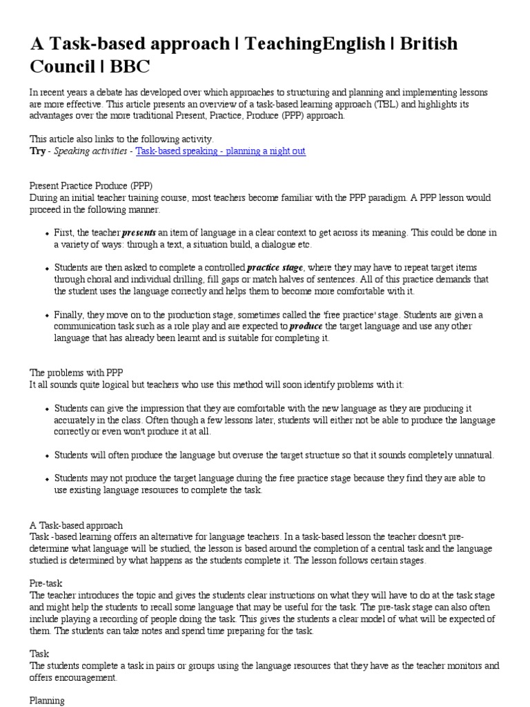 A TaskBased Approach Teachingenglish British Council BBC PDF