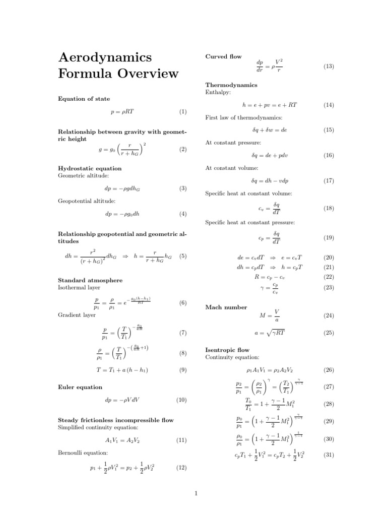 Aerodynamics Formula Overview | PDF | Drag (Physics) | Boundary Layer