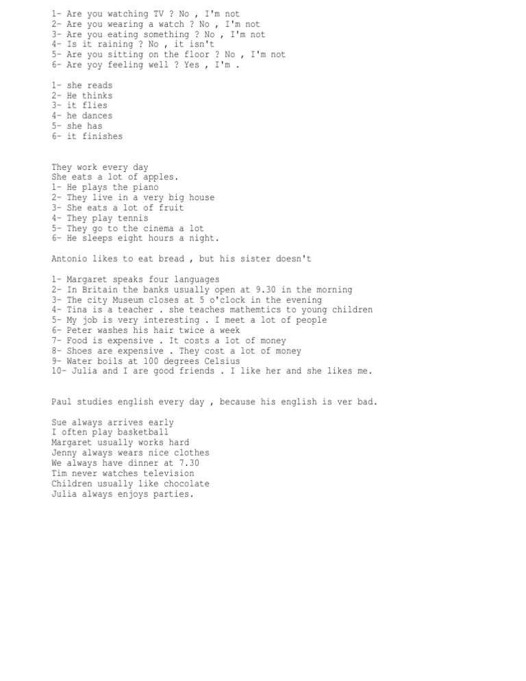 Daily Activities and Habits Examples | PDF