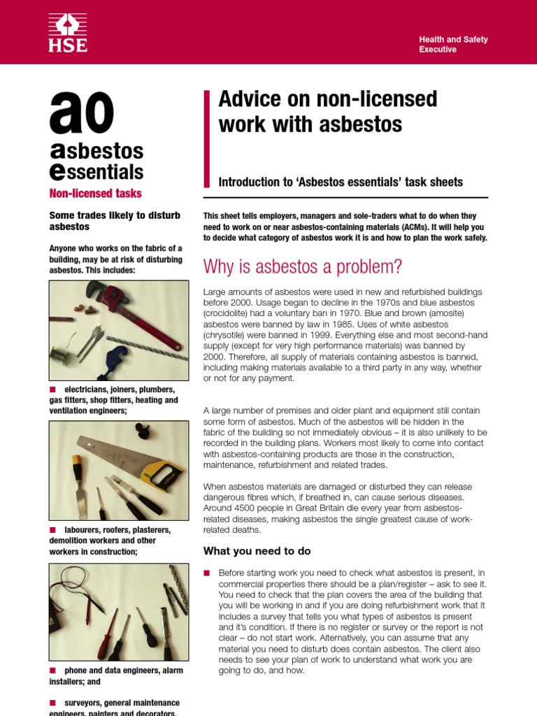 Advice On Non-Licensed Work With Asbestos Sbestos: Ssentials | PDF ...
