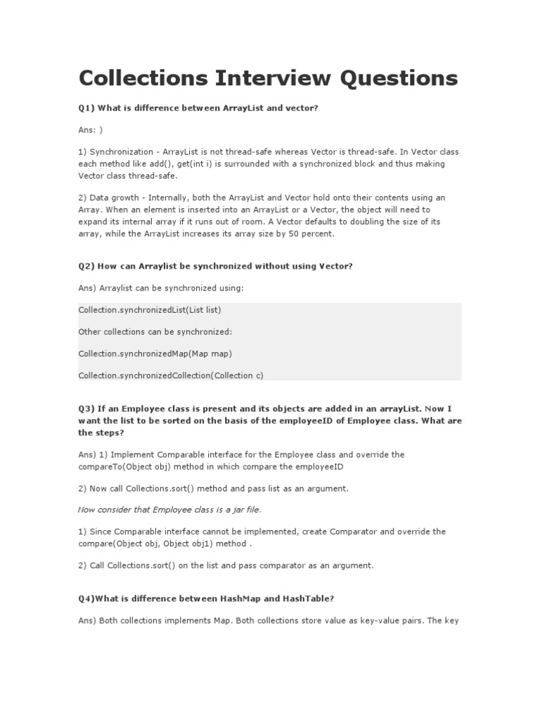 Collections Interview Questions | PDF | Array Data Structure | Computer ...