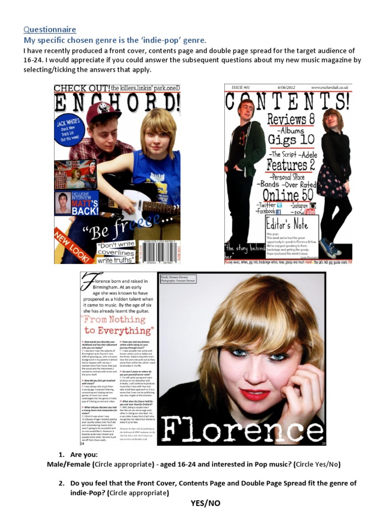 Questionnaire My Specific Chosen Genre Is The Indie-Pop' Genre | PDF