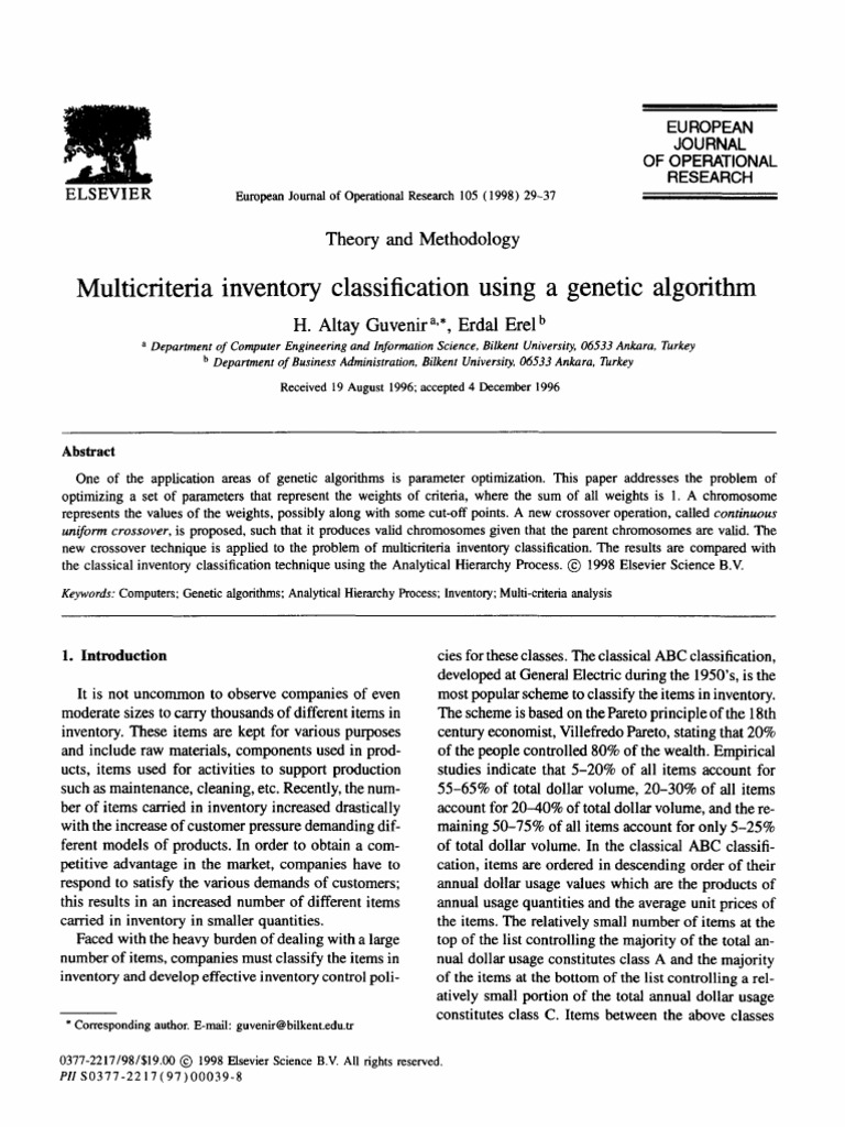 Multicriteria Inventory Classification Using A Genetic Algorithm | PDF ...