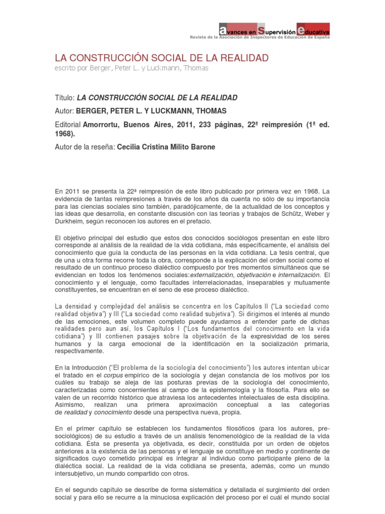 LA CONSTRUCCIÓN SOCIAL DE LA REALIDAD Ase16 - Lib03 | PDF ...