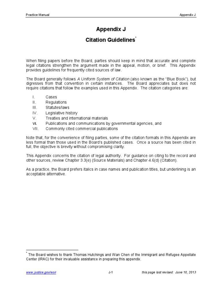 Board of Immigration Appeals (BIA) Citation Guidelines Case Citation