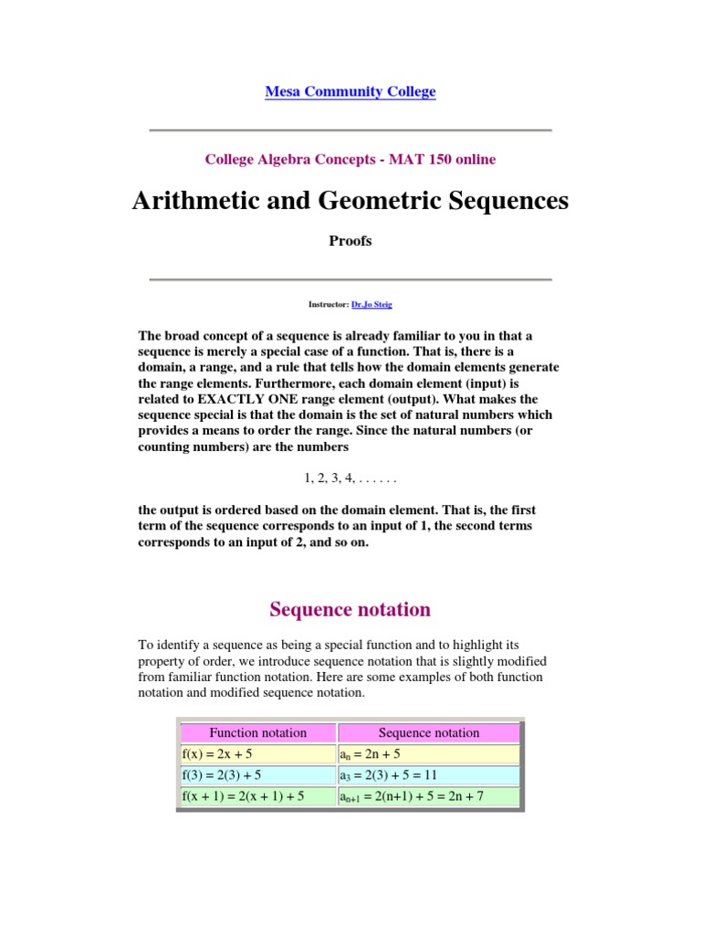 Explanation Arithmetic And Geometric Docx Sequence Function Mathematics