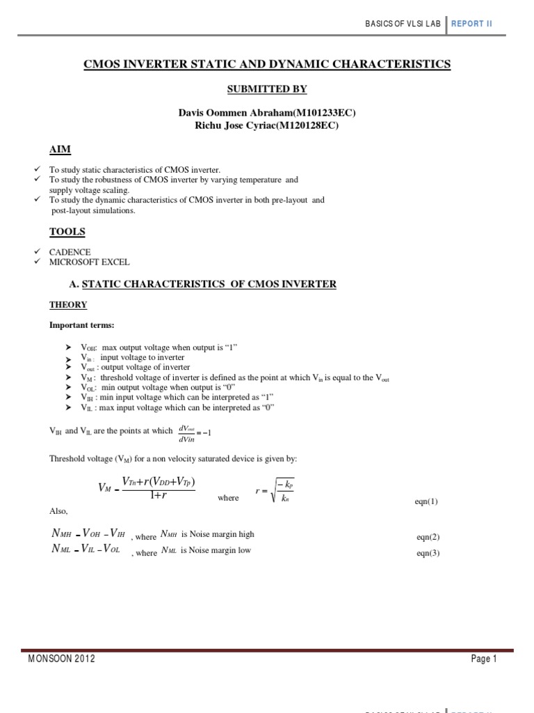 Cmos Inverter Characteristics | PDF | Cmos | Electronic Design