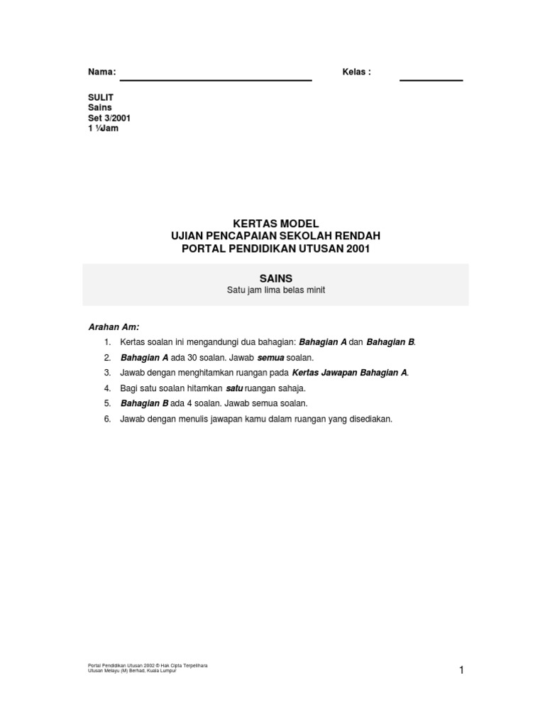 Latihan Sains Tahun 6 Upsr Pdf