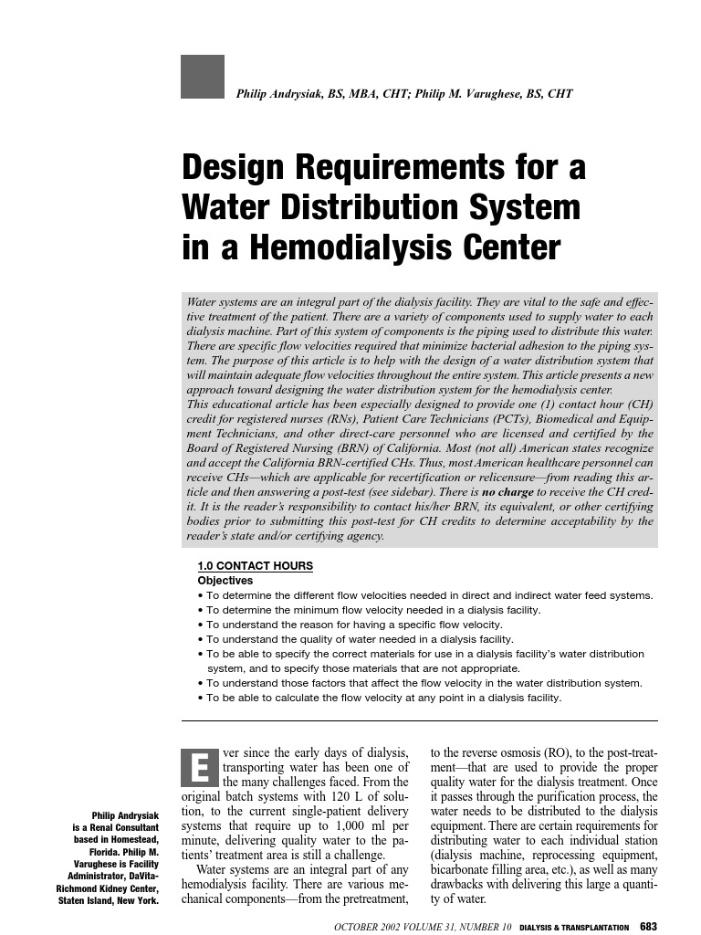 water design requirements for hemodialysis Hemodialysis Dialysis