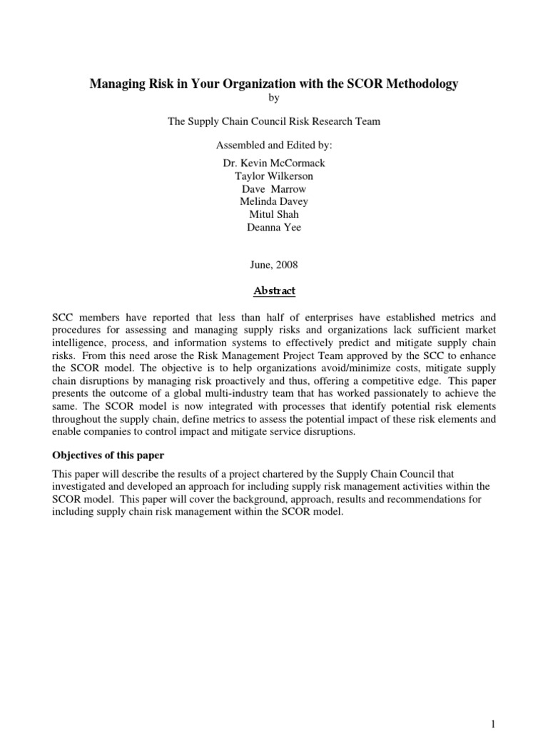 Supply Chain Risk Project Report | PDF | Risk Management | Value At Risk