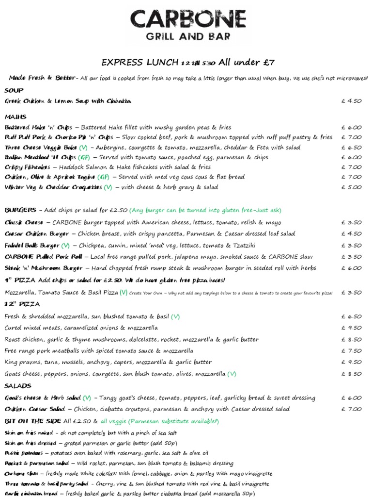 Express Lunch All Under 7: (V) (GF) (GF) (V) | PDF