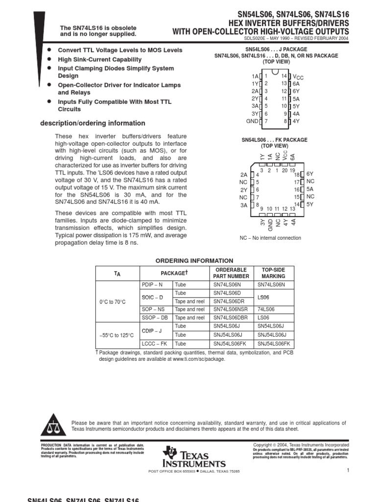 SN74LS06N DATASHEET DOWNLOAD