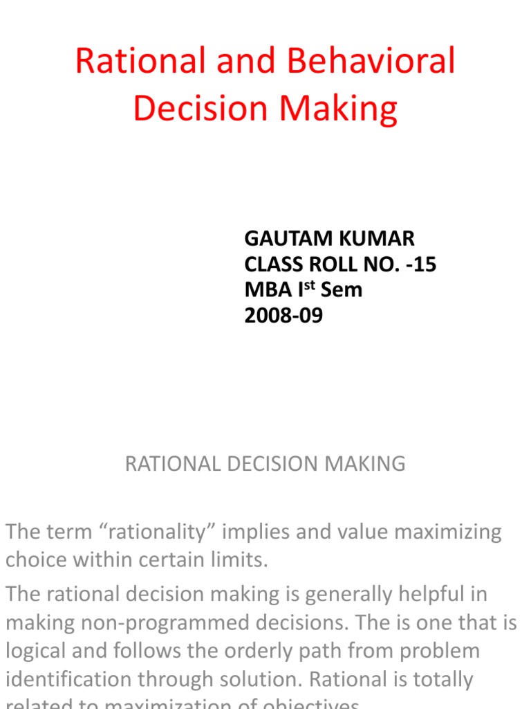Rational vs. Behavioral Decision Making | PDF | Rationality | Decision ...