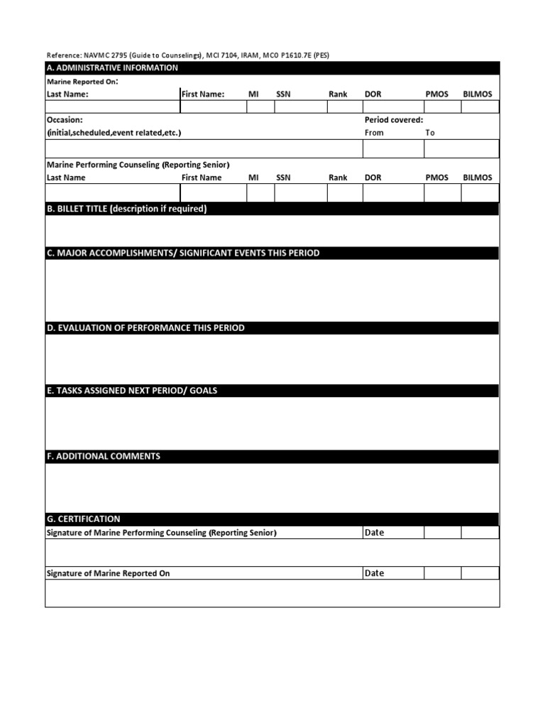 Blank Counseling Sheet | Business