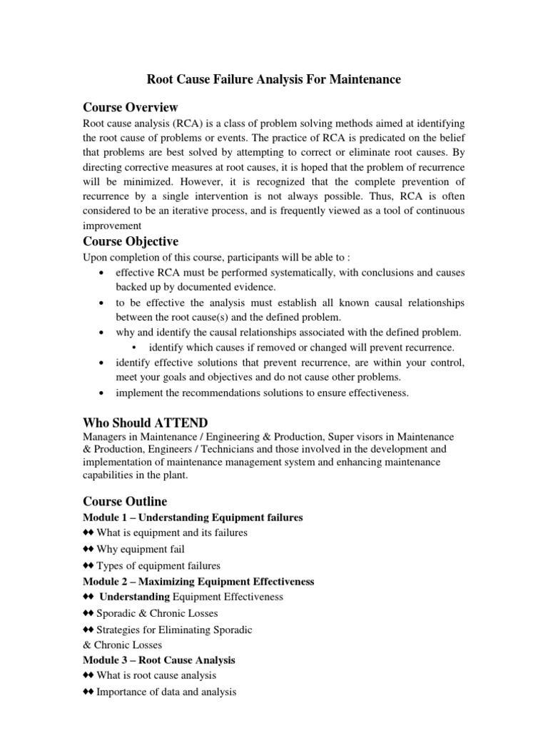 Root Cause Failure Analysis For Maintenance | Download Free PDF ...