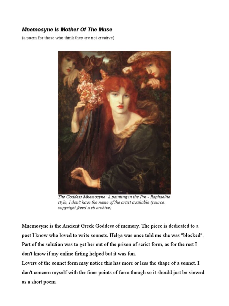 Mnemosyne (Mother of The Muse) PDF Muse Paleo Balkan Mythology