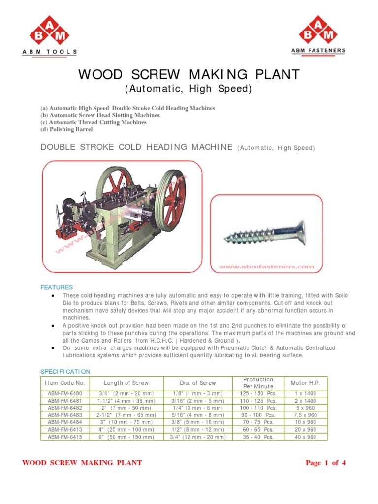 Wood Screw Manufacturing Equipment | PDF | Screw | Industries