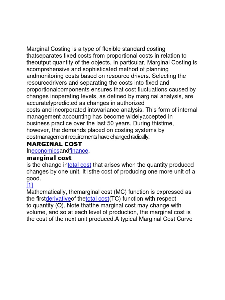 Marginal Cost Marginal Cost: Economics Finance Total Cost | PDF ...