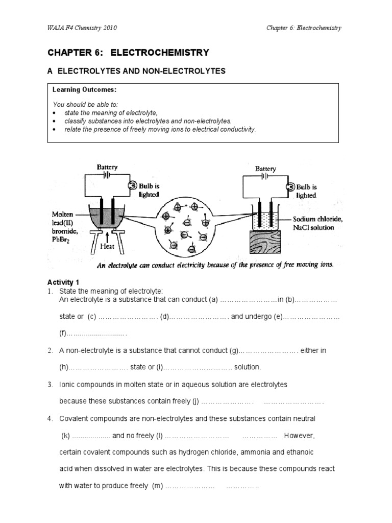 6 Electrochemistry PDF Electrochemistry Electrolyte