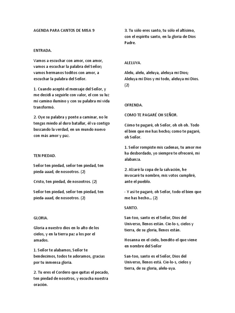 Agenda Para Cantos de Misa 9 Misa (liturgia) Cristo (título)