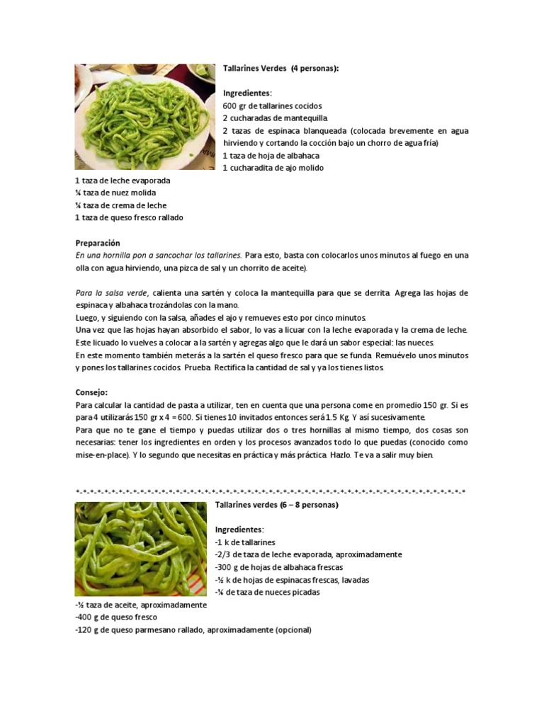 Receta Tallarines Verdes Queso Albahaca