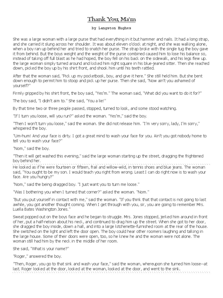 Thank You, Ma'am by Langston Hughes