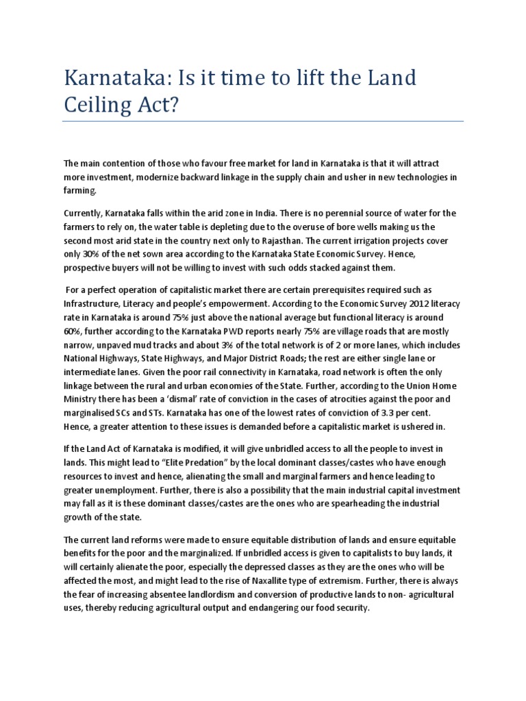 Karnataka Is It Time To Lift The Land Ceiling Act? PDF Green