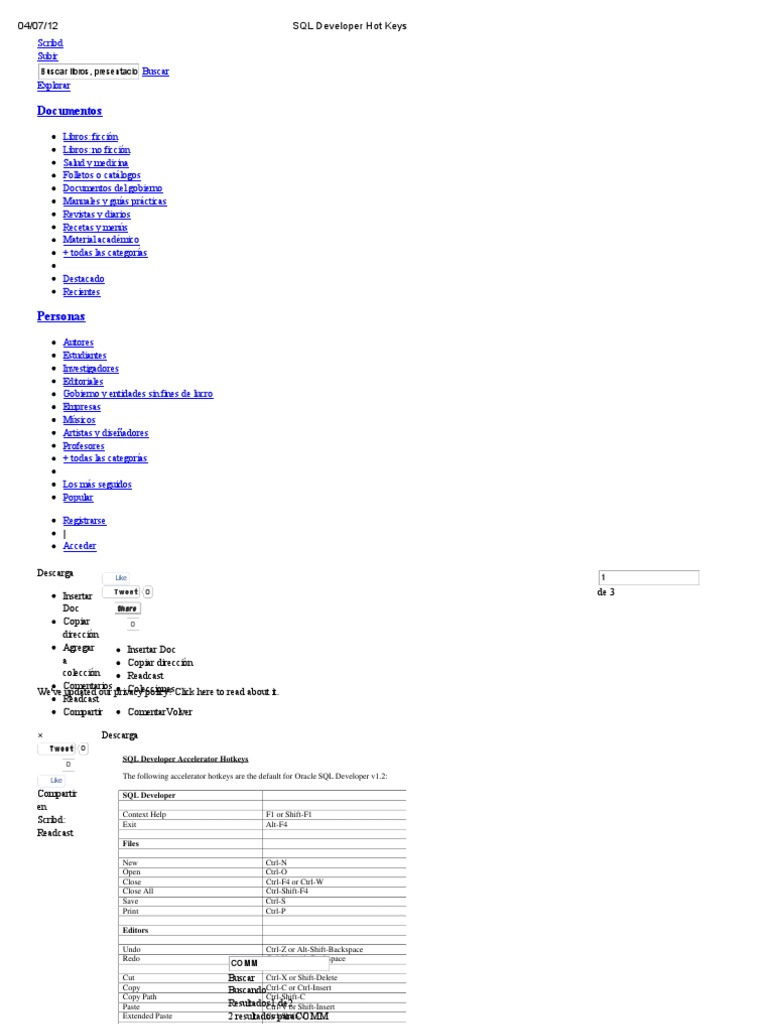 SQL Developer Hot Keys | PDF | Keyboard Shortcut | Tab (Gui)