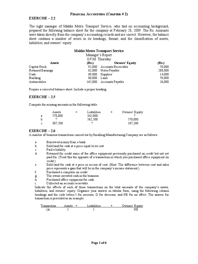 Balance Sheet Exercises and Solutions | PDF | Balance Sheet | Debits ...