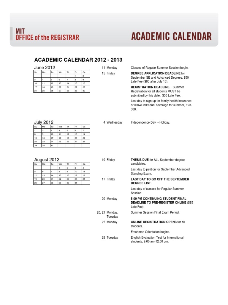 Mit Academic Calendar 2022 23 Academic Calendar 2012-2013 Mit | Pdf | Academic Term | Test (Assessment)