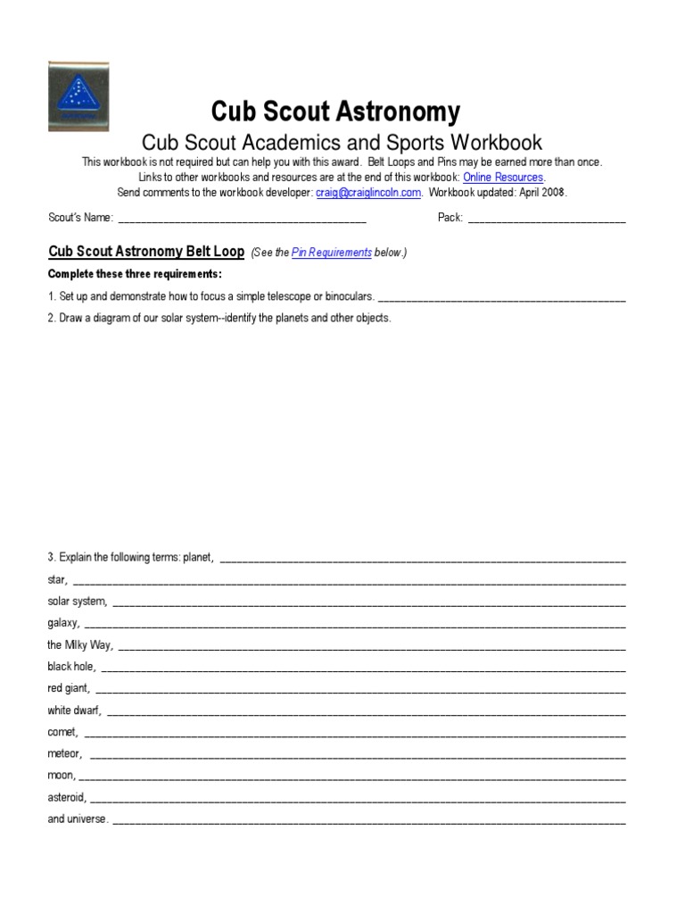 Worksheets Cub Scout Belt Loop Worksheets cub scout astronomy worksheet science astronomy