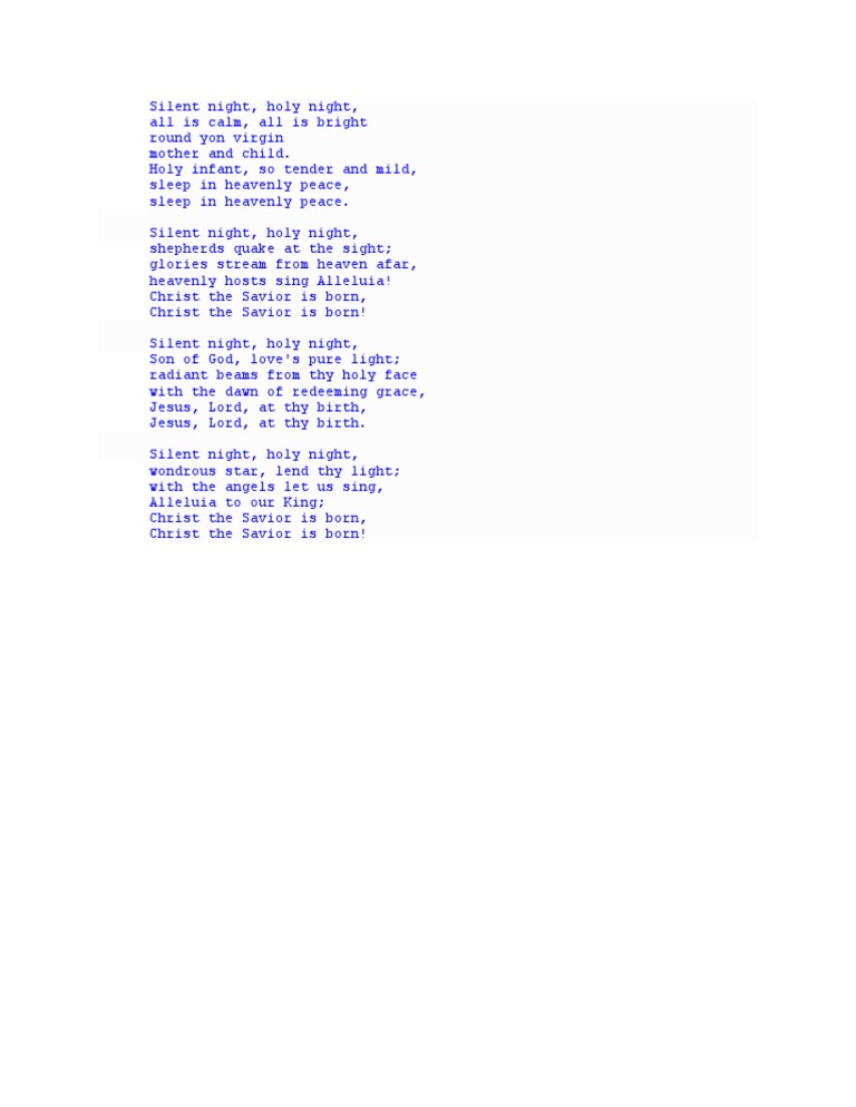 Silent Night Lyrics | PDF | Poetry for Silent Night Lyrics Free Printable