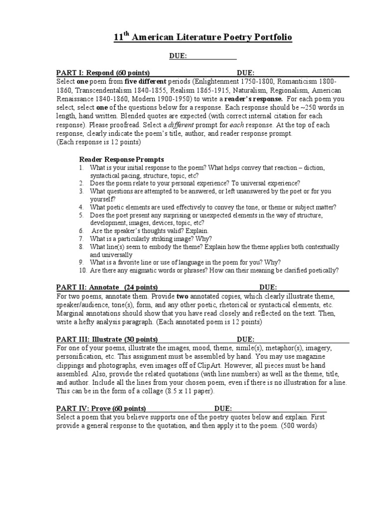 21th American Literature Poetry Portfolio  PDF  Poetry  Works