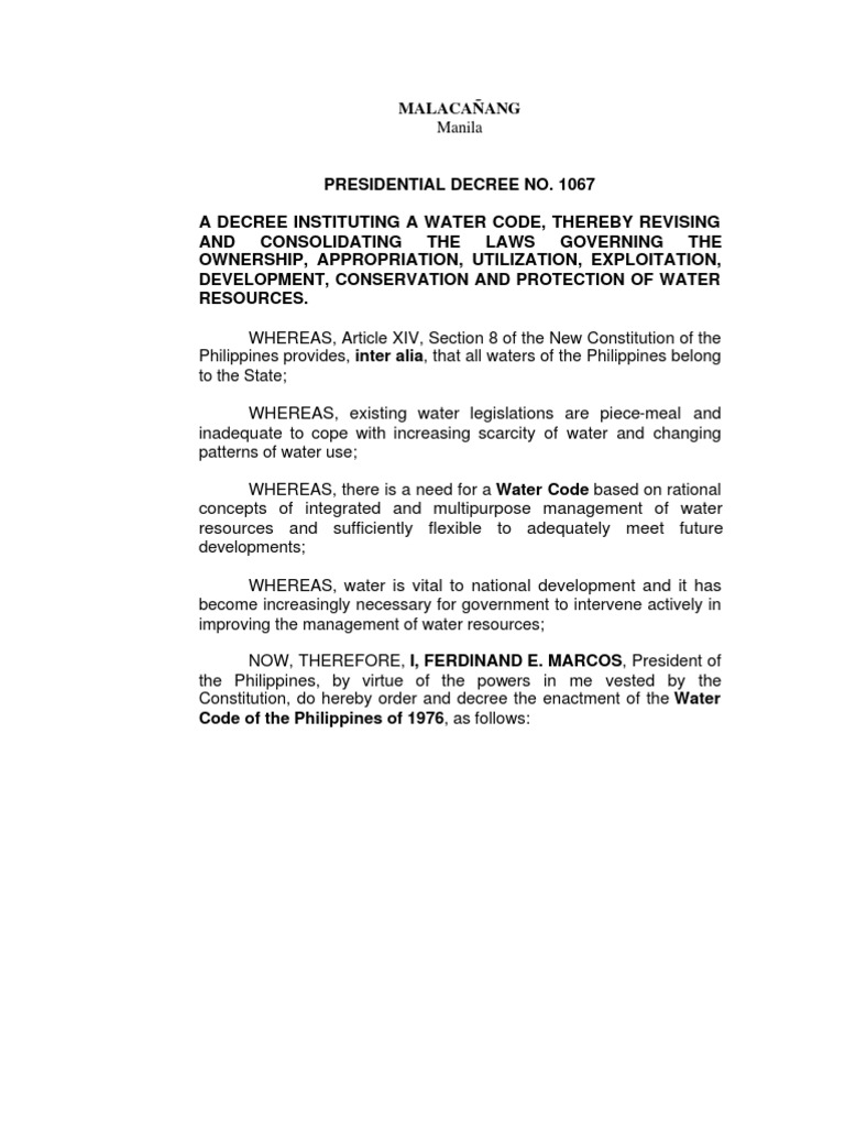 PD 1067 Water Code PDF PDF Water Resources Groundwater