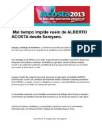 Mal Tiempo Impide Vuelo de ALBERTO ACOSTA Desde Sarayacu