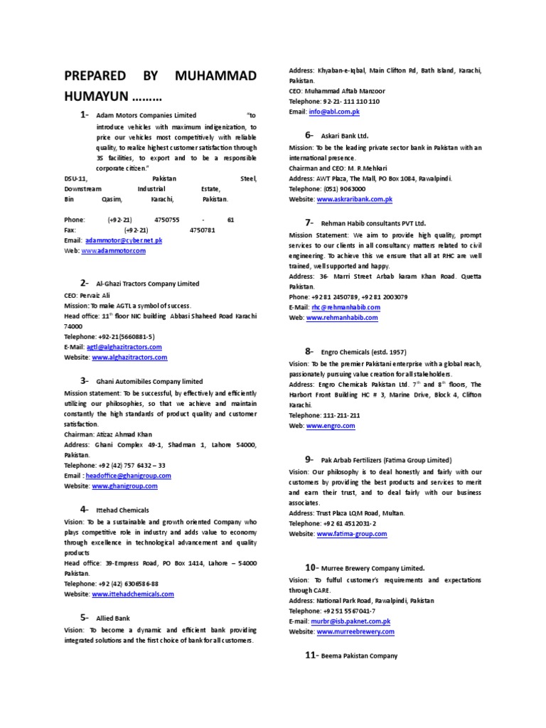 List of 100 Companies of Pakistan