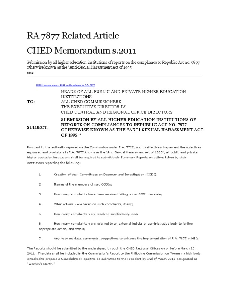 Compliance Reports for RA 7877 | PDF | Higher Education | Sexual Harassment