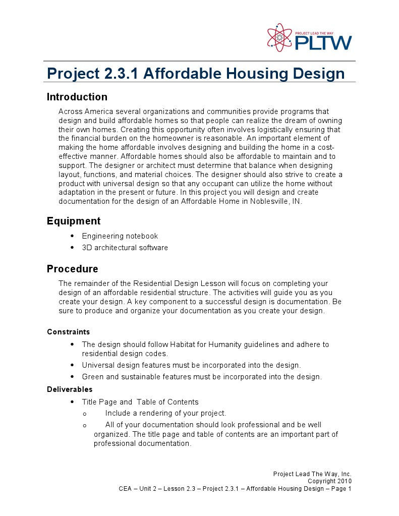 Affordable Housing Design Brief Documentation Affordable Housing