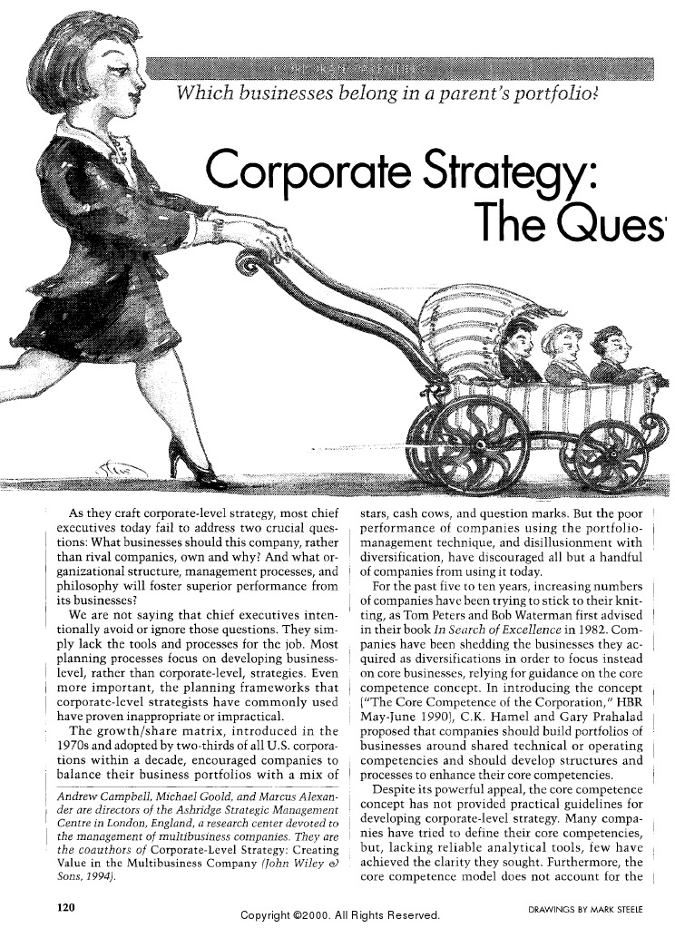 Corporate Strategy- The Quest for Parenting Advantage