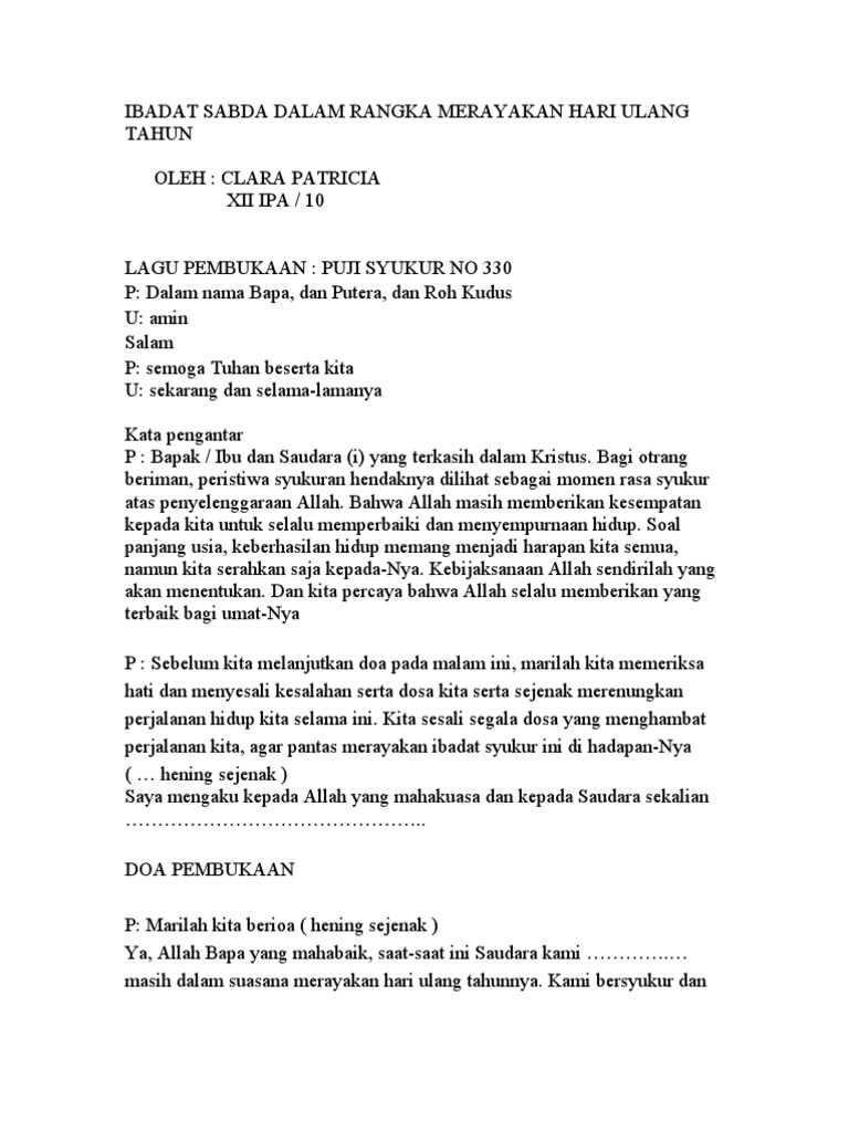 Ibadat Sabda Ultah Ibadat Sabda Ultah