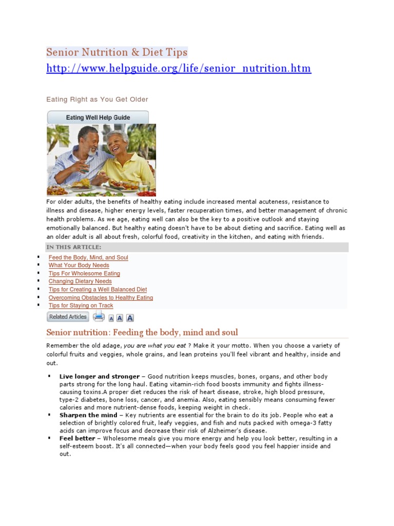 Senior Nutrition & Diet Tips: Eating Right As You Get Older | PDF ...