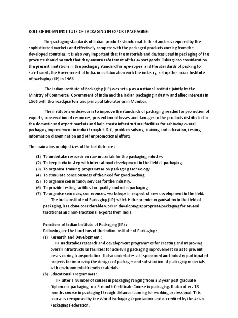 IIP's Role in Export Packaging Standards | PDF | Packaging And Labeling ...