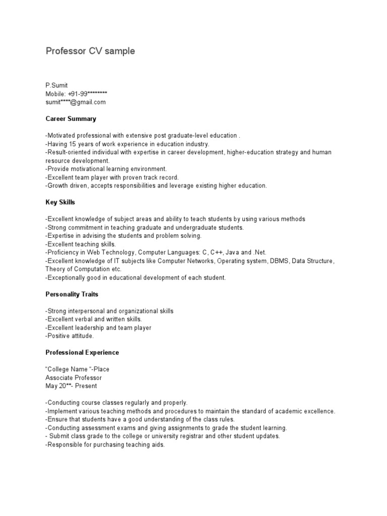 Professor CV Sample | PDF | Higher Education | Graduate School